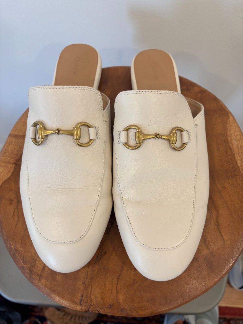 Quince Italian Leather Horsebit Loafer Mule - 9, Bone Ivory